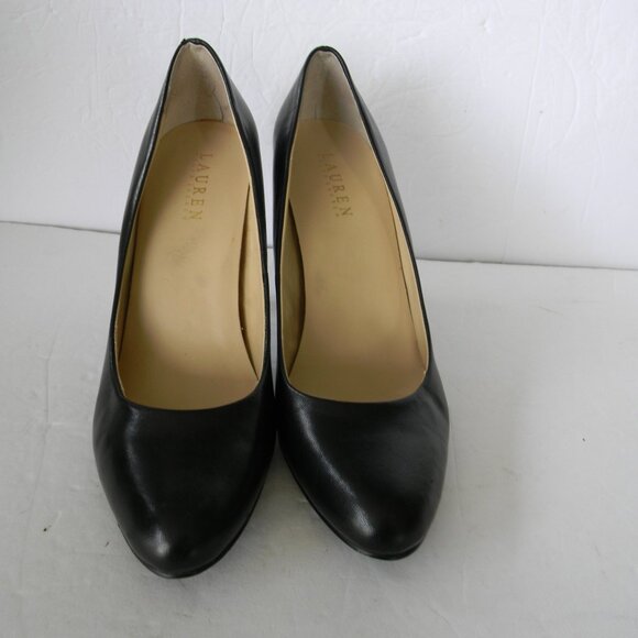 LAUREN RALPH LAUREN CLASSIC BLACK SMOOTH LEATHER HEELS SZ 10B - Picture 2 of 7